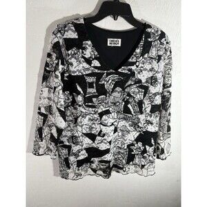 Chicos Design Black & White Abstract Print Lace Lined Woman Blouse X-Large Sz 3